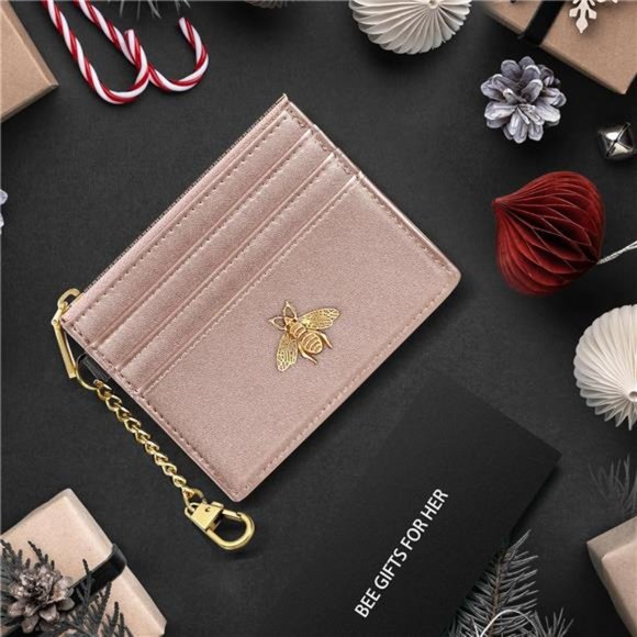 Rose Gold Wallet Card Holder Keychain Wallet   Rfid Slim Minimalist Wallet - Picture 1 of 6